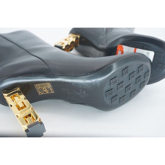 Givenchy Black G Cube Leather Round Toe Ankle Booties SZ 37 Gold Logo Heel $1400 - Picture 8 of 12